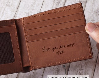 Handwriting Wallet, Boyfriend Personalized Christmas Gifts, Anniversary Gift For Husband, Mens Leather Wallet, Personalized Bifold Wallet