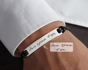 Memorial Bracelet For Men, Keepsake Christmas Gift, Handwriting Bracelet Men, Signature Bracelet, Handwriting Leather Bracelet, Personalized