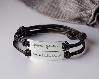 Engraved Handwriting Bracelet for Him, Actual Signature Bracelet for Men, Birthday Gift For Boyfriend, Mens Leather Bracelet Personalized