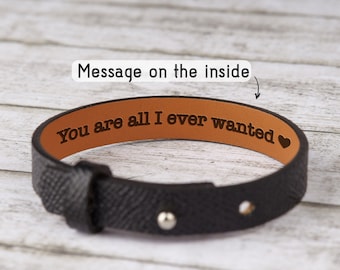 Mens Hidden Message Bracelet, Boyfriend Birthday Custom Gift, Mens Personalized Leather Bracelet, Boyfriend Secret Message Engraved Bracelet