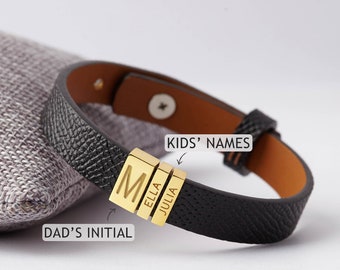 Custom Dad Bracelet, Husband Birthday Gift From Wife, Personalized Mens Bracelet, Custom Leather Daddy Bracelet, Dad Gift From Kids