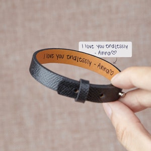 Handwriting Father&#39;s Day Gift, Personalized Mens Handwriting Leather Bracelet, Memorial Gift, Handwritten Bracelet For Men, Mourning Gift