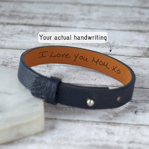 Actual Handwriting Bracelet, Custom Keepsake Gift, Mens Birthday Leather Gift, Bereavement Gift, Mens Memorial Gift, Custom Leather Bracelet