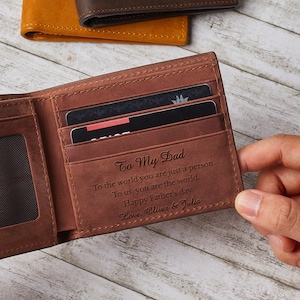 Billetera personalizada para hombre, regalo de San Valentín para hombre, billetera de cuero personalizada para hombre, mensaje grabado oculto, regalo para papá