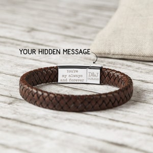 Custom Fathers Day Bracelet, Gift From Wife, Boyfriend Bracelet, Dad Gift For Him, Personalized Birthday Gift Him, Mens Leather Bracelet,