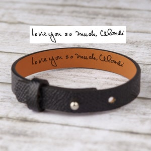 Handwriting Leather Bracelet, Personalized Boyfriend Valentine Gift,  Engraved Secret Message Bracelet, Hidden Message, Custom Mens Bracelet