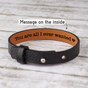 Mens Hidden Message Bracelet, Boyfriend Birthday Custom Gift, Mens Personalized Leather Bracelet, Boyfriend Secret Message Engraved Bracelet