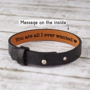 Mens Hidden Message Bracelet, Boyfriend Anniversary Gift, Mens Personalized Leather Bracelet. Secret Message Engraved Bracelet For Boyfriend