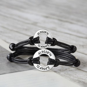 Matching Bracelets for Couples, Boyfriend Valentine Days Gift, Custom Bracelet for Him, Custom Coordinates Gift for Him and Her, GPS Jewelry