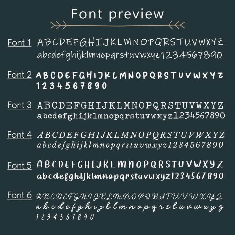 May include: A preview of six different fonts, each displayed with uppercase and lowercase letters, numbers, and punctuation. The fonts are displayed on a dark green background.