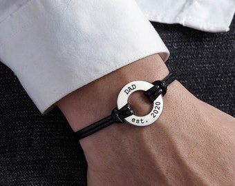 Pulsera para papá primerizo, pulsera con el nombre del niño, regalo para papá, regalo del Día del Padre para papás primerizos, joyería para papá, regalo para papá primerizo, pulsera ajustable con cordón de cuero.