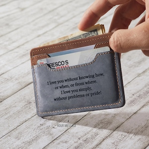Personalized Leather Card Holder, Personalized Birthday Gift For Him, Boyfriend Credit Card Case, Mens Minimalist Wallet, Engrave Leather