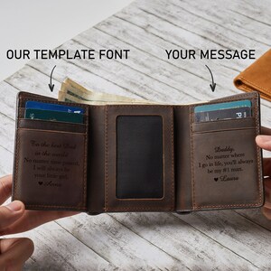 Regalo de San Valentín personalizado para él, billetera triple grabada para papá, regalo de cumpleaños personalizado para niños, billetera de cuero para hombres personalizada, regalo para papá