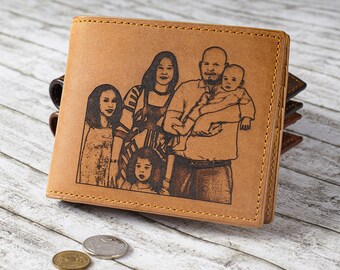 Custom Family Photo Wallet, Husband Personalized Leather Wallet, Personalized Engraving Wallet, Fathers Day Anniversary Gift, Mens Wallet