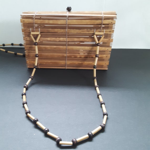 Vintage Bamboo Handbag Purse Tropical Boho Style … - image 2