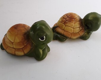 Anthropomorphic Turtle / Tortoise Ceramic Salt and Pepper Shakers