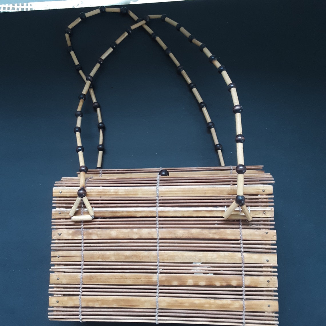 Vintage Bamboo Handbag Purse Tropical Boho Style Woven Beaded Etsy