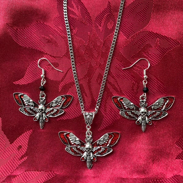 Gothic Death Moth Jewellery Set