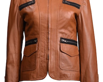 Takitop Luna Stylish Varsity Black Bomber Real Leather Jacket Women Banana Collar