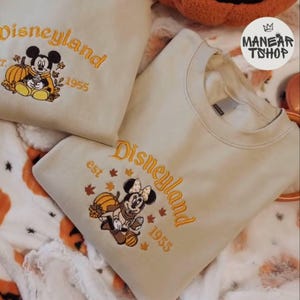 Embroidered Mickey and Minnie halloween Sweatshirt T-shirt Hoodie, Embroidered disney shirt, Spooky Season Disney Shirt, Disney Pumpkin