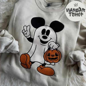 Disney Halloween embroidery T-shirt sweatshirt Hoodie,Halloween Disney Trip Spooky, Mickey ghost halloween pumpkin shirt