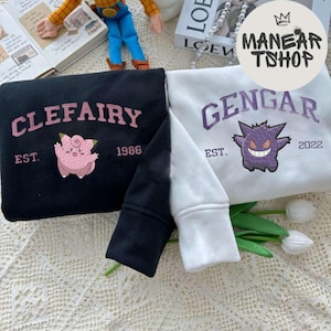 Embroidery Custom PKM T-shirt Sweatshirt Hoodie, Custom Name and Year Poke shirt, Embroidered anime shirt, Gift for him, Gift for fan