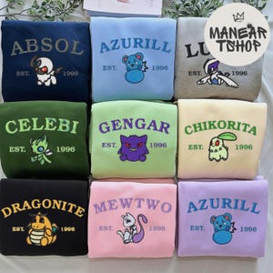 Embroidery Custom PKM T-shirt Sweatshirt Hoodie, Custom Name and Year Poke shirt, Embroidered anime shirt, Gift for him, Gift for fan.