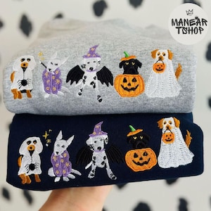 Halloween dog embroidery Sweatshirt T-shirt Hoodie, Halloween dog boo shirt, Cute Ghost Dogs Halloween Sweatshirt, Dog Lovers Halloween Gift