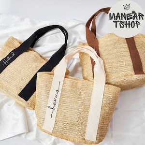 Personalized Straw Bag, Beach Bag, Custom Name Tote Bag, Bridesmaid Gifts Bridesmaid Bags, Bachelorette Gifts, Girls Trip Bags