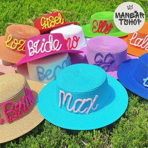 Personalized hand-embroidered straw hat, Straw Hat with Name, Summer Hat, Holliday gift