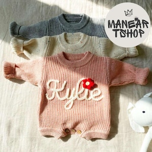 Custom Hand Embroidered Baby Romper, Newborn Knit Romper Name, Personalized Romper for Baby, Baby Coming Home Outfit, Newborn Gift,Baby Gift