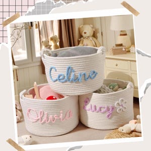 Personalized Baby Woven Colorful Storage Basket, Children&#39;s Toy Storage Basket with Custom Name, Baby Room Decoration, Kids Room Decoration
