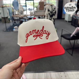 Embroidery Gameday coquette baow baseball cap, Gameday Trucker Hat, Two Tone Vintage, Baseball Cap, Embroidered Hat, School Spirit