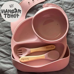 Personalized Silicone Weaning Set, Cartoon Weaning Set for Toddler Baby Kids, Feeding Set with Custom Name, Eco-Friendly, Baby Plate