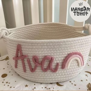 Personalized Baby Woven Colorful Storage Basket, Children&#39;s Toy Storage Basket with Custom Name, Baby Room Decoration, Kids Room Decoration