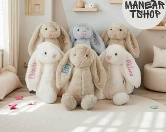 Personalized Embroidered Bunny Rabbit, Custom Monogrammed Bunny Rabbit, Bunny Soft Plush Toy, Custom gift, Gift for Baby