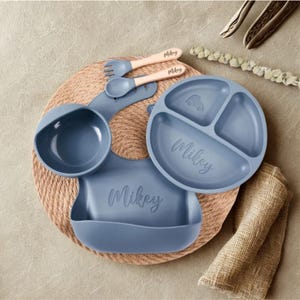 Personalized Silicone Weaning Set, Cartoon Weaning Set for Toddler Baby Kids, Feeding Set with Custom Name, Eco-Friendly, Baby Plate