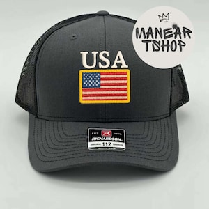 Embroidered USA Trucker Hat- Adjustable Fit for Men Women, American Flag, 4th of July, Independence Day, Gift for him