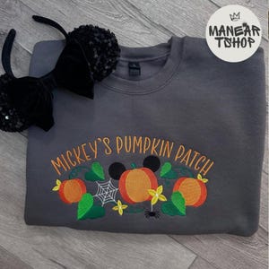 Halloween Pumpkin Mickey Embroidered T-shirt Sweatshirt Hoodie, Mickey&#39;s Pumpkin Patch Disney Shirt, Fall Disney Crewneck, Spooky Season