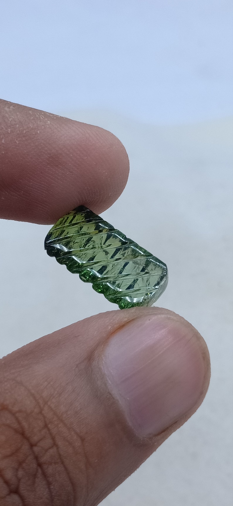 5.93 Cts Tourmaline Earth Mined Natural Ultimate Green Color Carving Shape Loose Gemstone -1Pcs