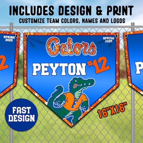 Completely Custom Printed Softball Home Plate Pennant Banner - Gators and more!