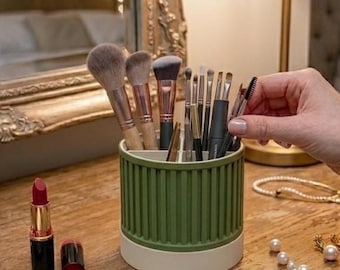Secret Compartment Makeup Brush Holder | Japandi Vanity Organizer | Hidden Container