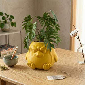 Angry Penguin Geometric Animal Design - Whimsical Succulent Planter, Pot, Pen, Cup or Candy Bowl