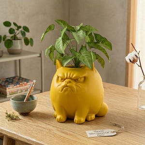 Angry Cat Design - Whimsical Succulent Planter, Pot, Pen, Cup or Candy Bowl