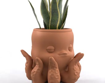 Maceta suculenta con forma de calamar kawaii, organizador de escritorio divertido para velas pequeñas