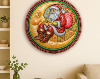 Christmas Santa Claus on the Moon Ornament STL File: 3D Print/CNC Carving (Digital Download)