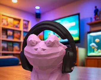 Supporto per cuffie - Rana Lowpoly - Decorazione stravagante per la scrivania