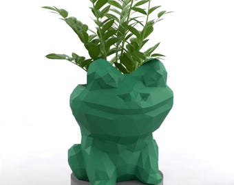 Vaso per piante grasse, contenitore per piante grasse, penna, tazza o ciotola per caramelle - Rana low poly