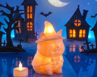 COMMERCIAL LICENSE Witch Cat - Halloween Succulent Planter, Tea Light Holder, Bowl