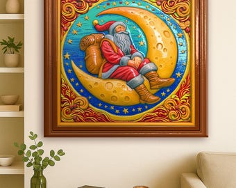 Santa Claus on the Moon Ornament STL File: 3D Print/CNC Carving (Digital Download)
